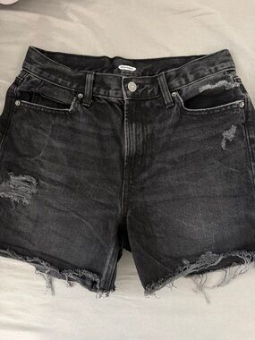 Black Distressed Frayed Denim Shorts